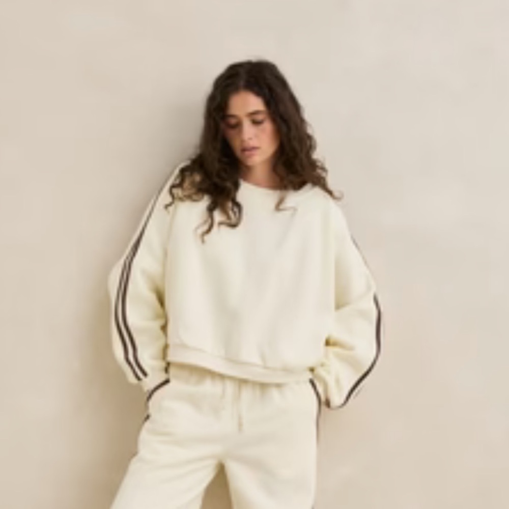 Rhythm Cream Oversized Sweatshirt with brown Stripes